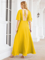 Numbersea V-Neck Bridesmaid Dress Chiffon Long Open Back Formal Dresses for Women Party Evening 28067