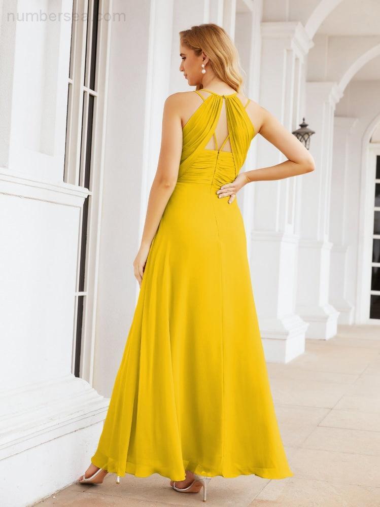 Numbersea Double Spaghetti Straps Bridesmaid Dresses for Women Long Formal Party Dress Side Split 28051