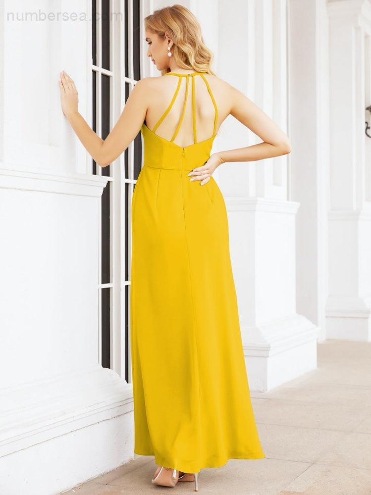 Numbersea Spaghetti Strap Bridesmaid Dresses V-Neck Long A-Line Formal Prom Gowns 28063