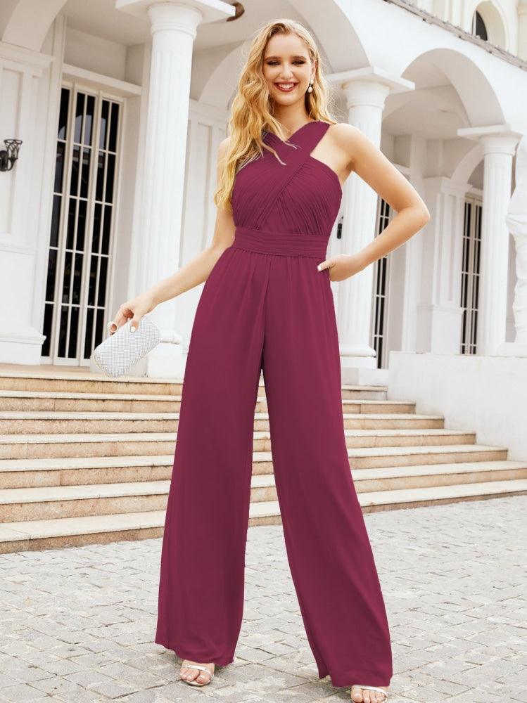 Numbersea Crisscross Neck Jumpsuit Formal Evening Dress Long Bridesmaid Dresses Bell-bottomed Pants 28033