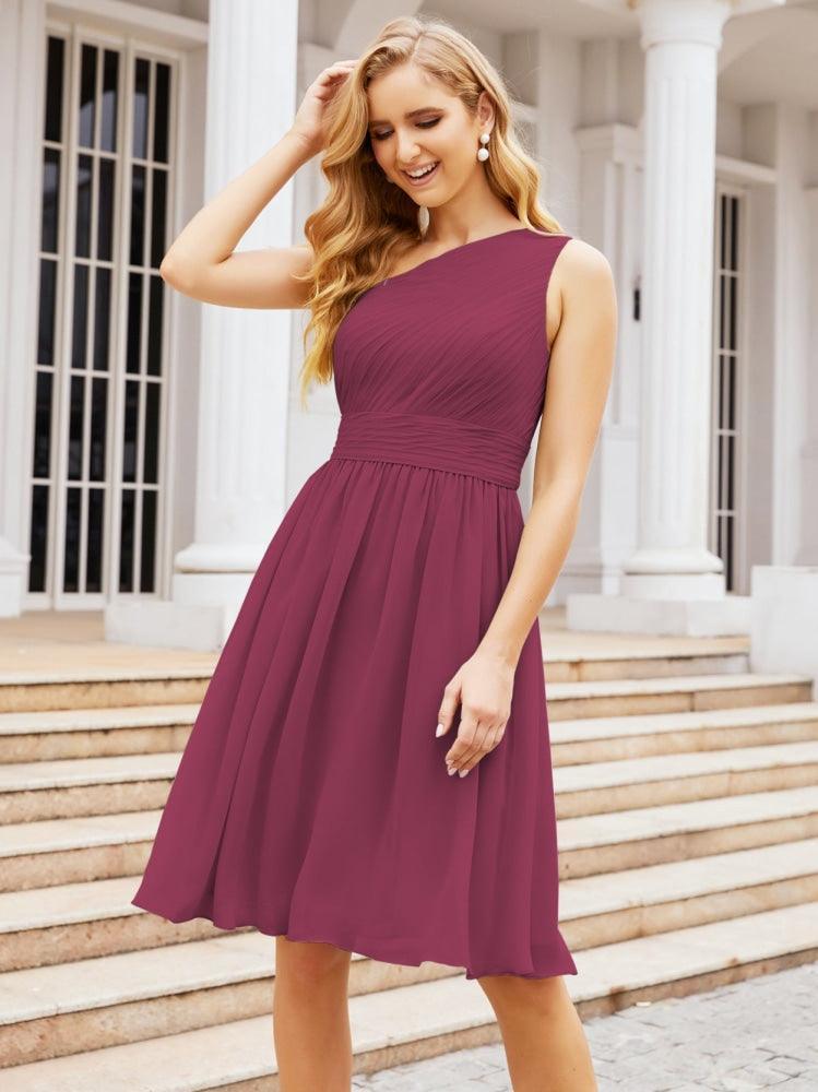 Numbersea Homecoming Dress One Shoulder Pleated Short Formal Prom Gowns 28046