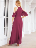 Numbersea Cold Shoulder Bridesmaid Dresses A-Line Long Formal Evening Gowns 28074
