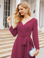 Bridesmaid Dress V-Back Waist Belt Mother of the Bride Wedding Guest 28031