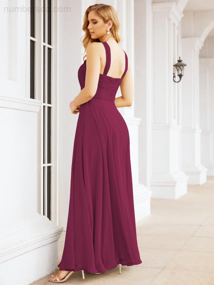 Numbersea Crisscross Halter Bridesmaid Dresses for Party Wedding Evening Prom Maxi Ball Gowns 28053