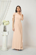 Numbersea  Chiffon Ruffled One Shoulder Long Bridesmaid Dresses A-line Formal Evening Gown Side Split 2809