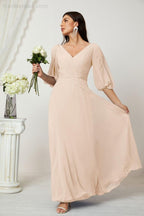Numbersea  Formal Prom Gown Women V-Neck Chiffon Bridesmaid Dresses Long Bishop Sleeve Party Dress 2807