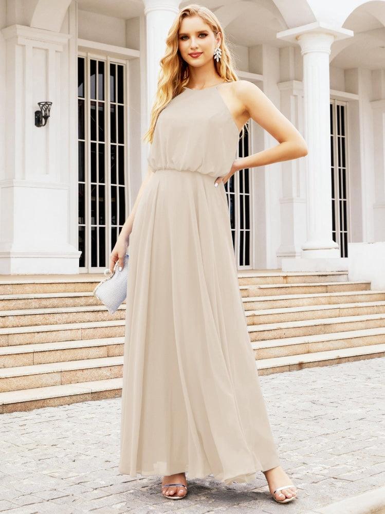 Numbersea  Halter Long Bridesmaid Dresses Formal A line Juniors Dress 28029