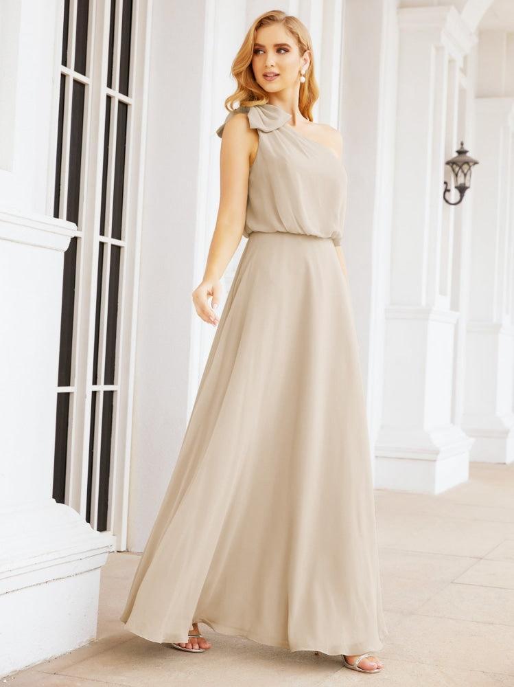 Numbersea Chiffon Ruffled One Shoulder Sleeveless Long Bride Dresses A-line Formal Evening Gown Side Split 28057