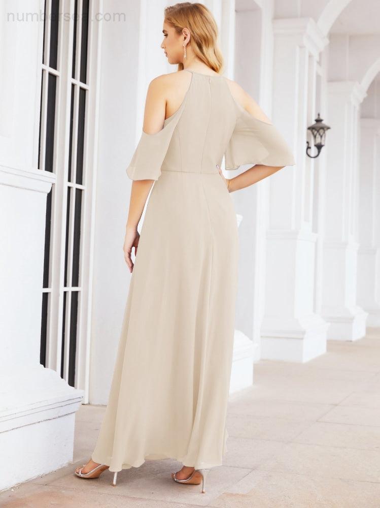 Numbersea Cold Shoulder Bridesmaid Dresses A-Line Long Formal Evening Gowns 28074