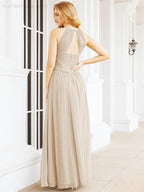Numbersea Sleeveless Bridesmaid Dresses Long Prom Gown Zipper with Keyhole Back 28056