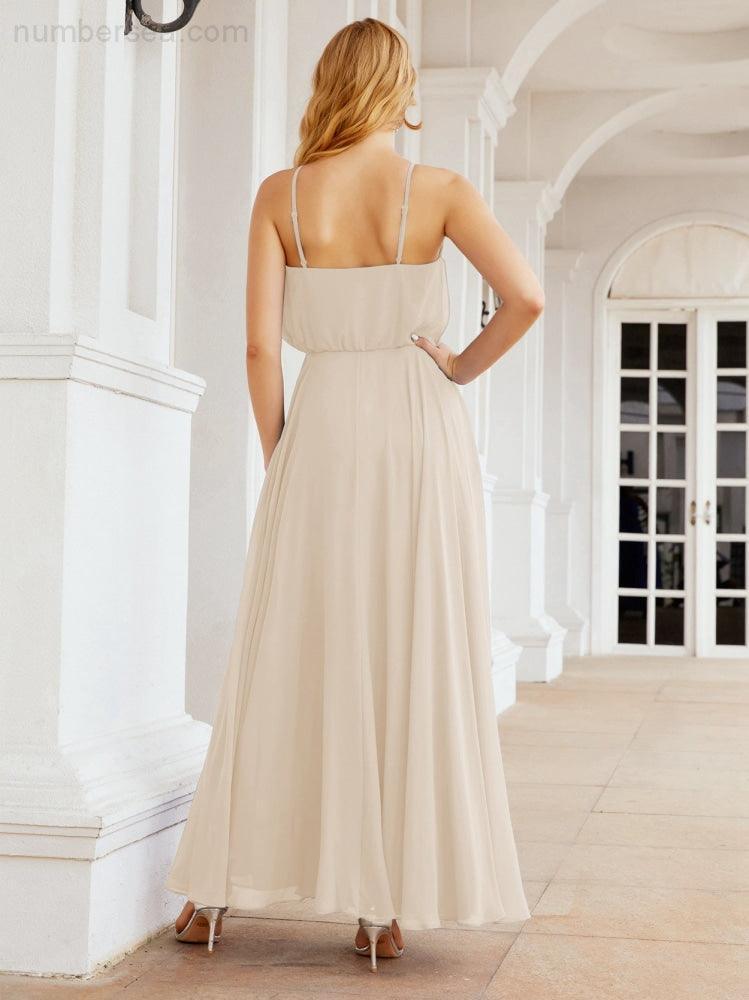 Numbersea  Halter Long Bridesmaid Dresses Formal A line Juniors Dress 28029