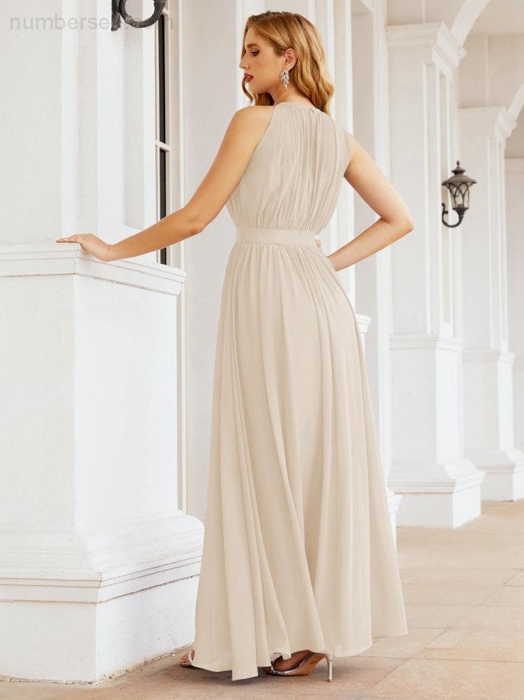 Numbersea Halter Bridesmaid Dress Empire Waist Formal Evening Prom Gown for Mother of The Bride 28030