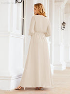 Numbersea Women's Chiffon Bridesmaid Dress A line Long Sleeves Formal Evening Prom Gown for Wedding Guest 28032