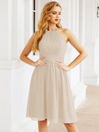 Numbersea Halter Chiffon Bridesmaid Dresses Short Sleeveless Formal Party Dress Open Back 28023