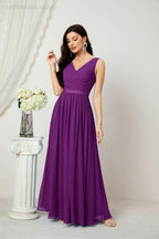 Women's Chiffon Long Bridesmaid Dresses A line Sleeveless Formal Prom Gown for Evening Party Homecoming Dresses 2808