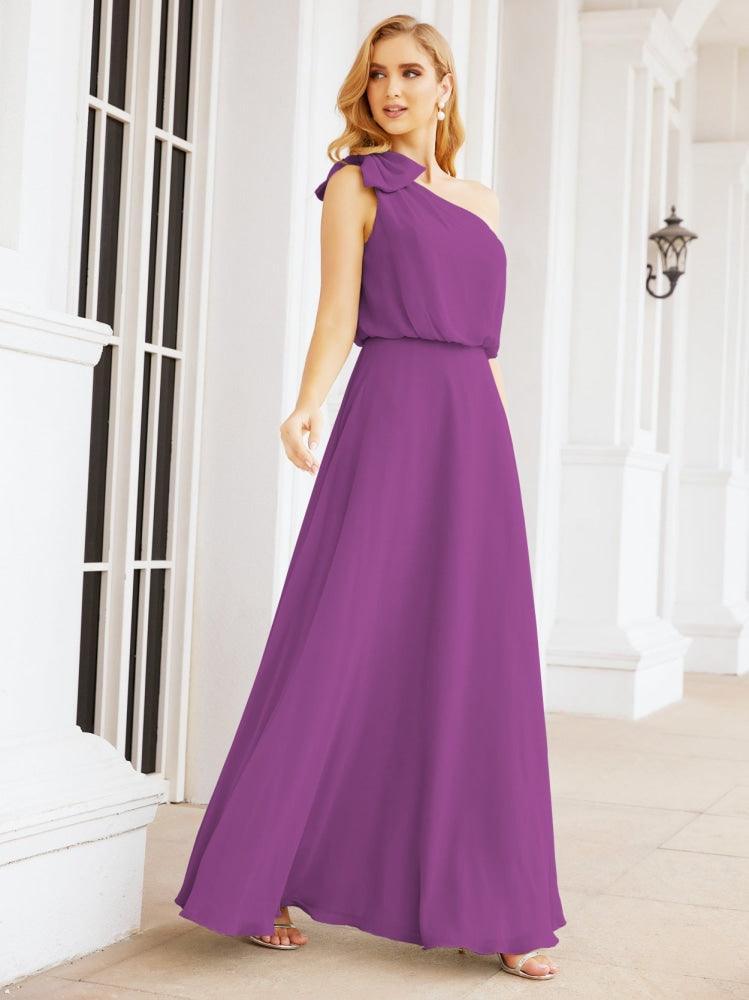 Numbersea Chiffon Ruffled One Shoulder Sleeveless Long Bride Dresses A-line Formal Evening Gown Side Split 28057