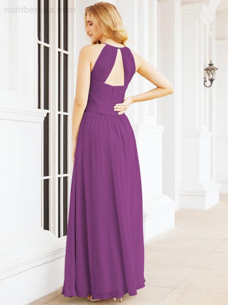 Numbersea Sleeveless Bridesmaid Dresses Long Prom Gown Zipper with Keyhole Back 28056