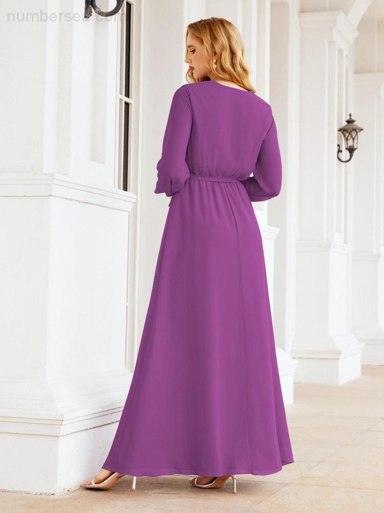 Numbersea Women's Chiffon Bridesmaid Dress A line Long Sleeves Formal Evening Prom Gown for Wedding Guest 28032