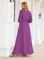 Numbersea Women's Chiffon Bridesmaid Dress A line Long Sleeves Formal Evening Prom Gown for Wedding Guest 28032