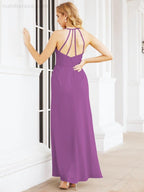 Numbersea Spaghetti Strap Bridesmaid Dresses V-Neck Long A-Line Formal Prom Gowns 28063