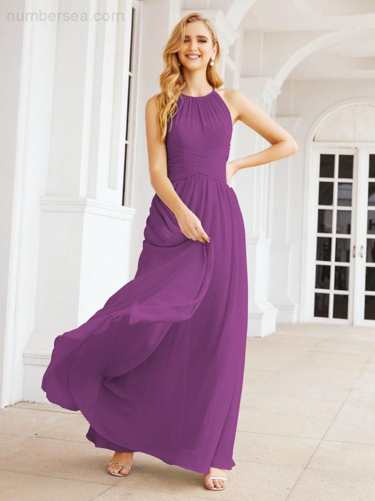 Numbersea Sleeveless Bridesmaid Dresses Long Prom Gown Zipper with Keyhole Back 28056