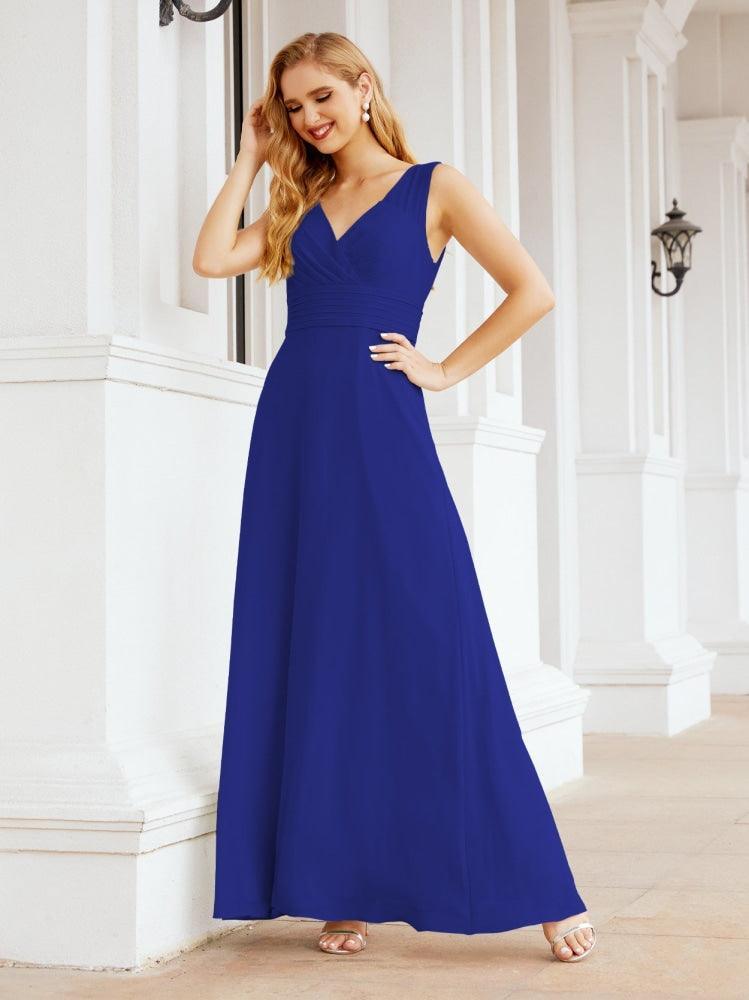 Formal Prom Gown Elegant V-Neck Sleeveless Bridesmaid Dresses for Wedding Party 28037