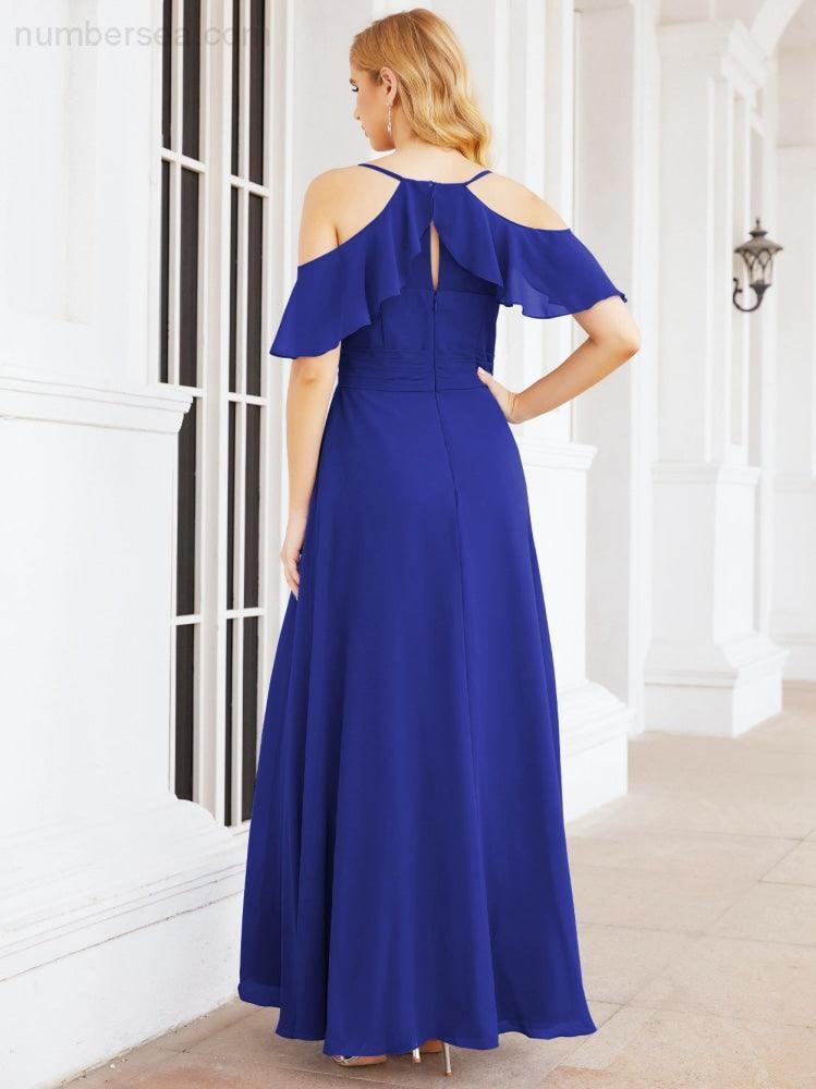 Numbersea Cold Shoulder Long Bridesmaid Dresses Side Slit Formal Prom Gowns Party Wedding 28070