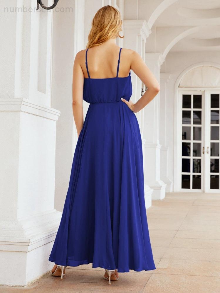 Numbersea  Halter Long Bridesmaid Dresses Formal A line Juniors Dress 28029