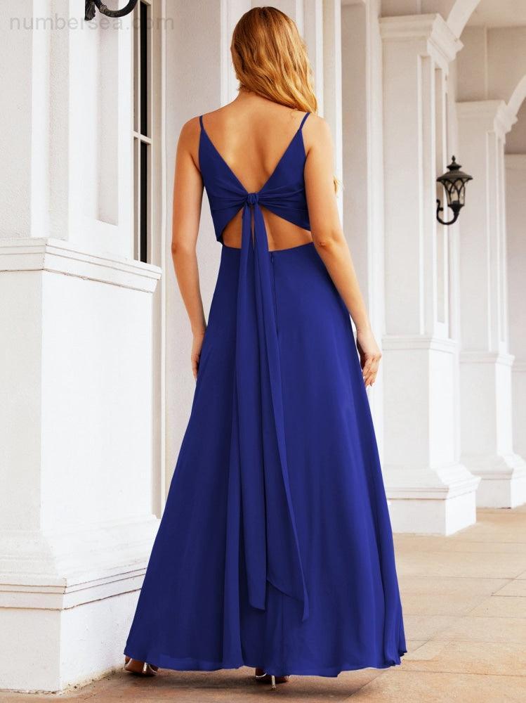 Numbersea Spaghetti Strap Bridesmaid Dresses V Neck Butterfly Back Fromal Evening Party Prom Gown 28036