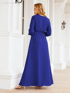 Numbersea Women's Chiffon Bridesmaid Dress A line Long Sleeves Formal Evening Prom Gown for Wedding Guest 28032