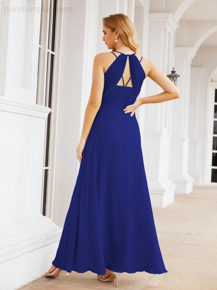 Numbersea Double Spaghetti Straps Bridesmaid Dresses for Women Long Formal Party Dress Side Split 28051