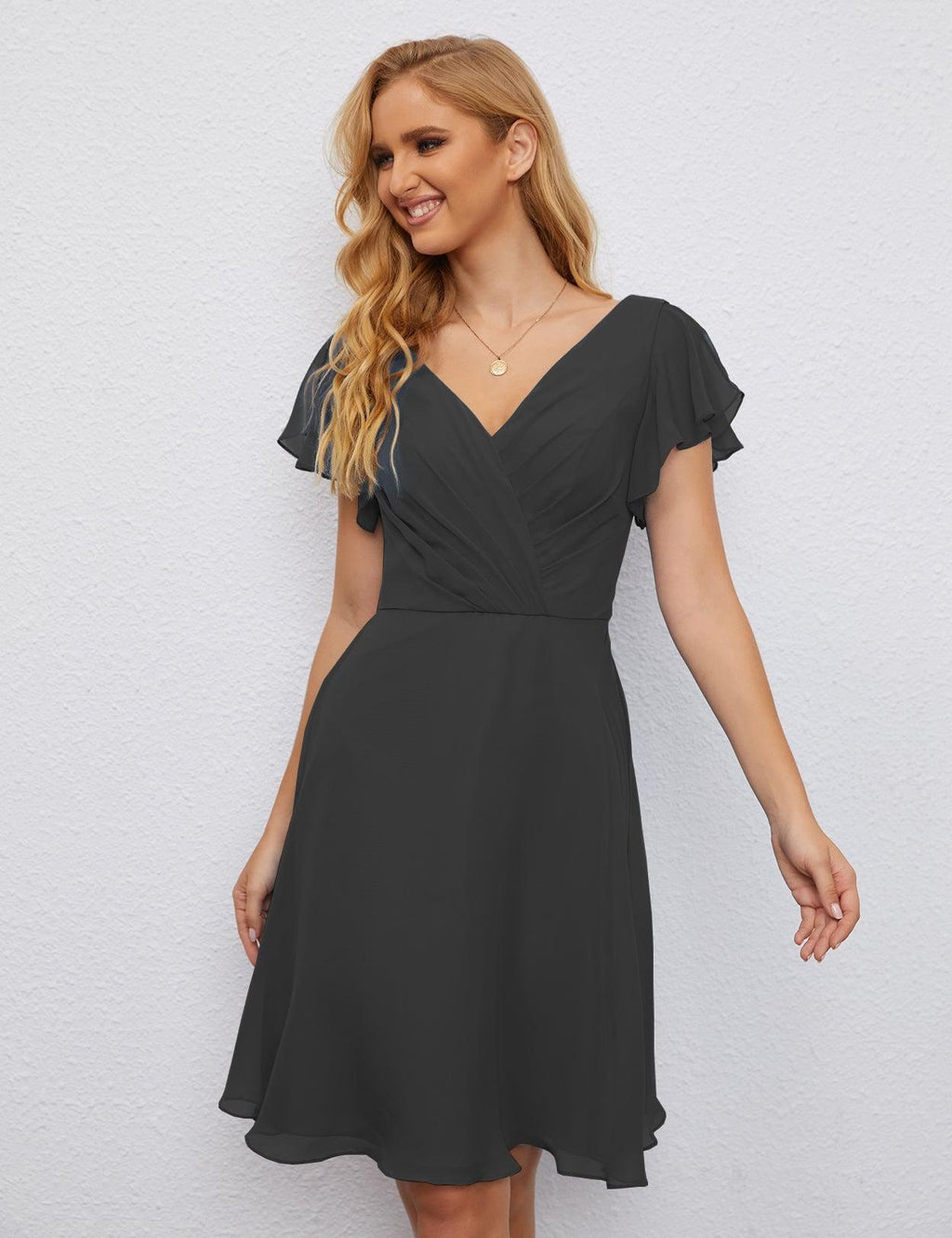 Numbersea U Back Homecoming Dress Formal Prom Dress Knee Length Short Sleeves Cocktail Party Dress 28077