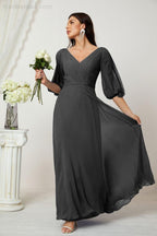 Numbersea  Formal Prom Gown Women V-Neck Chiffon Bridesmaid Dresses Long Bishop Sleeve Party Dress 2807