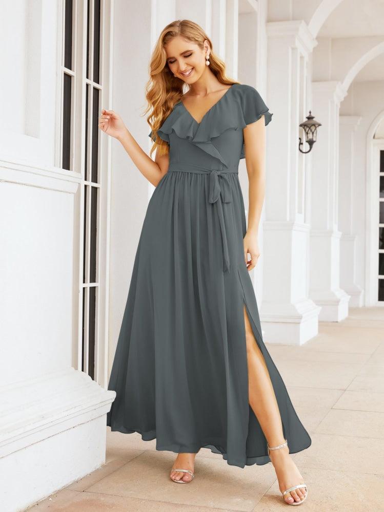 Bridesmaid Dresses with Flutter Sleeves Formal Evening Party Prom Gowns 28044