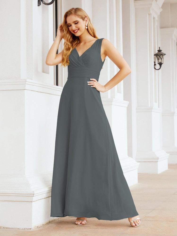 Formal Prom Gown Elegant V-Neck Sleeveless Bridesmaid Dresses for Wedding Party 28037