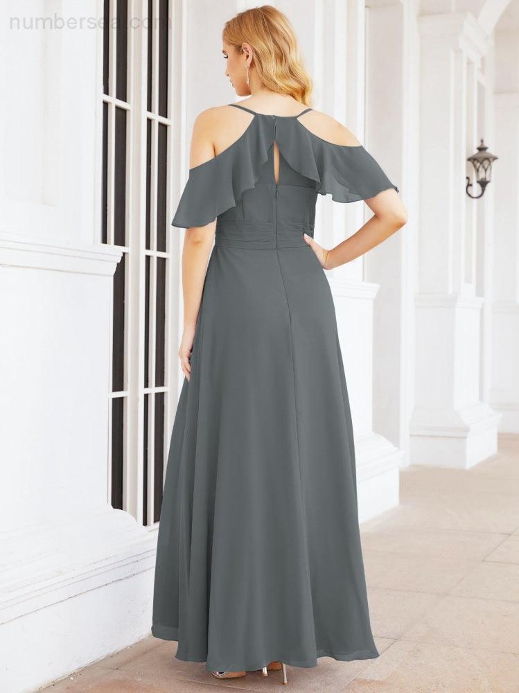Numbersea Cold Shoulder Long Bridesmaid Dresses Side Slit Formal Prom Gowns Party Wedding 28070
