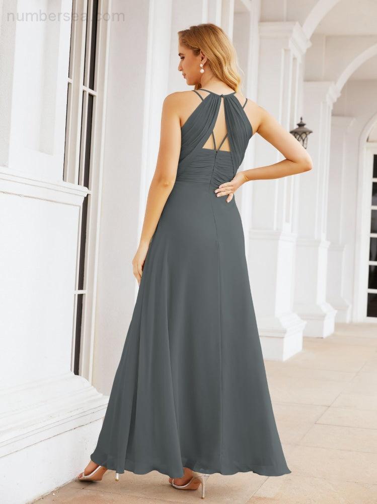 Numbersea Double Spaghetti Straps Bridesmaid Dresses for Women Long Formal Party Dress Side Split 28051