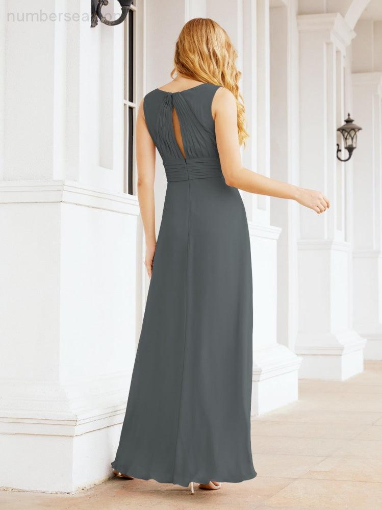 Formal Prom Gown Elegant V-Neck Sleeveless Bridesmaid Dresses for Wedding Party 28037