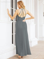 Numbersea Spaghetti Strap Bridesmaid Dresses V-Neck Long A-Line Formal Prom Gowns 28063