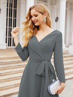 Bridesmaid Dress V-Back Waist Belt Mother of the Bride Wedding Guest 28031