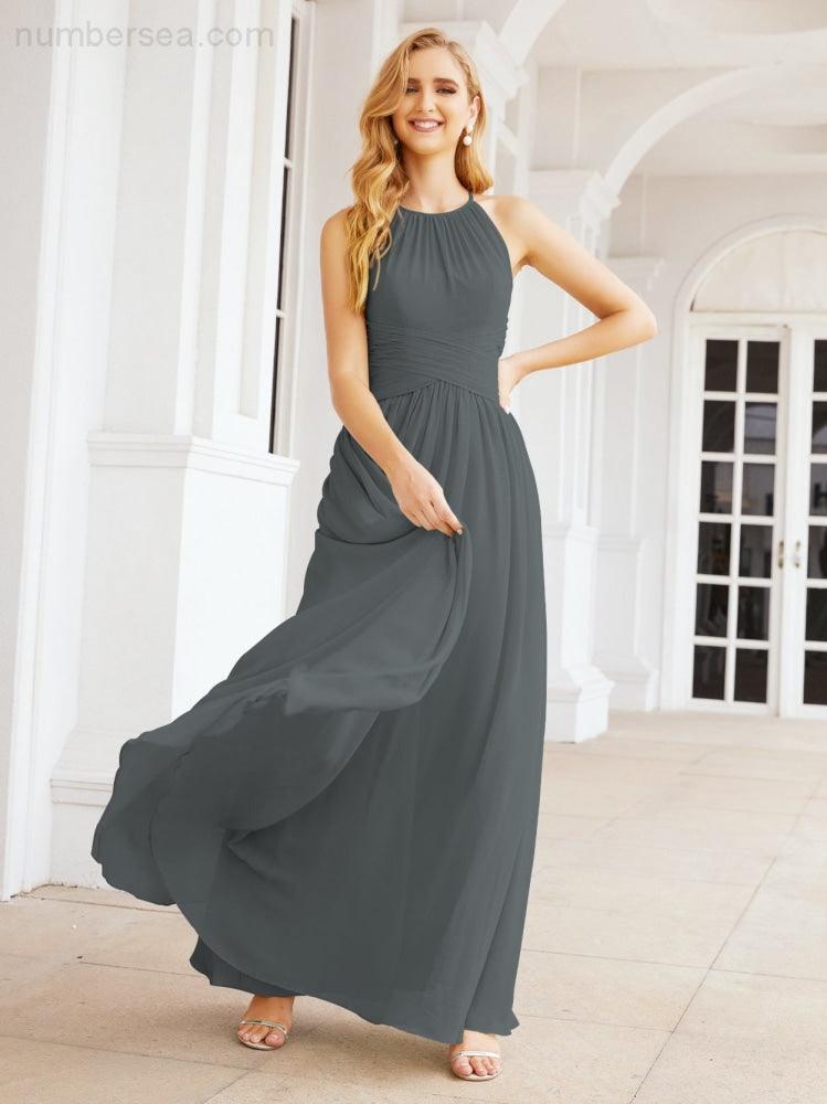 Numbersea Sleeveless Bridesmaid Dresses Long Prom Gown Zipper with Keyhole Back 28056