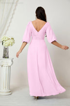Numbersea  Formal Prom Gown Women V-Neck Chiffon Bridesmaid Dresses Long Bishop Sleeve Party Dress 2807
