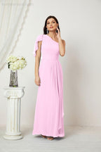 Numbersea  Chiffon Ruffled One Shoulder Long Bridesmaid Dresses A-line Formal Evening Gown Side Split 2809
