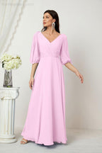 Numbersea  Formal Prom Gown Women V-Neck Chiffon Bridesmaid Dresses Long Bishop Sleeve Party Dress 2807