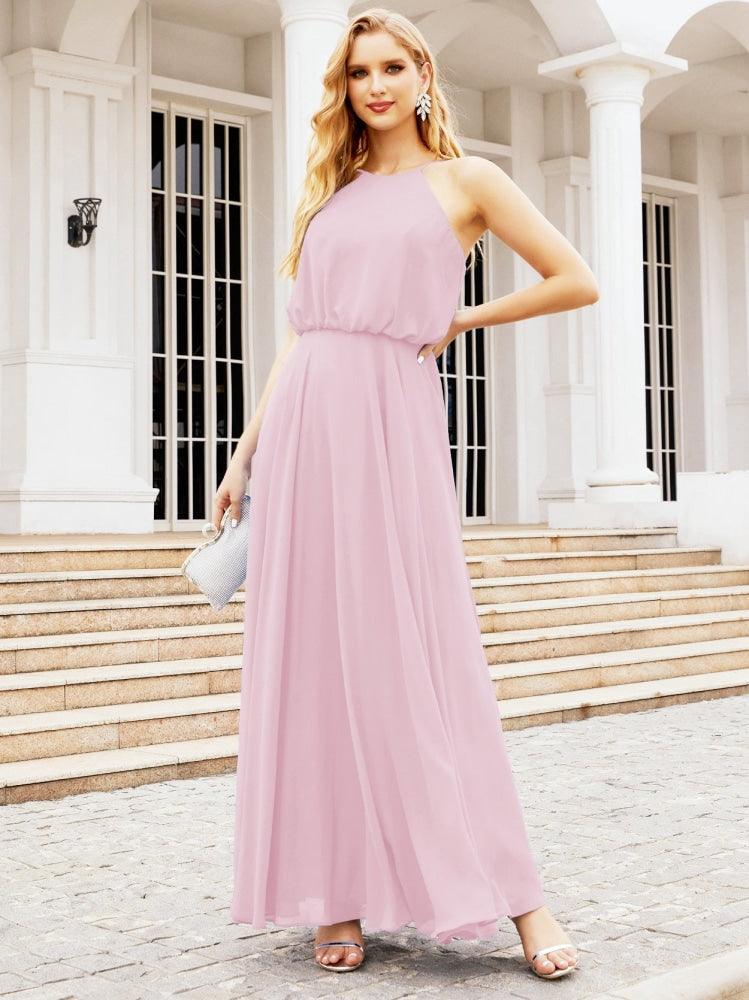 Numbersea  Halter Long Bridesmaid Dresses Formal A line Juniors Dress 28029