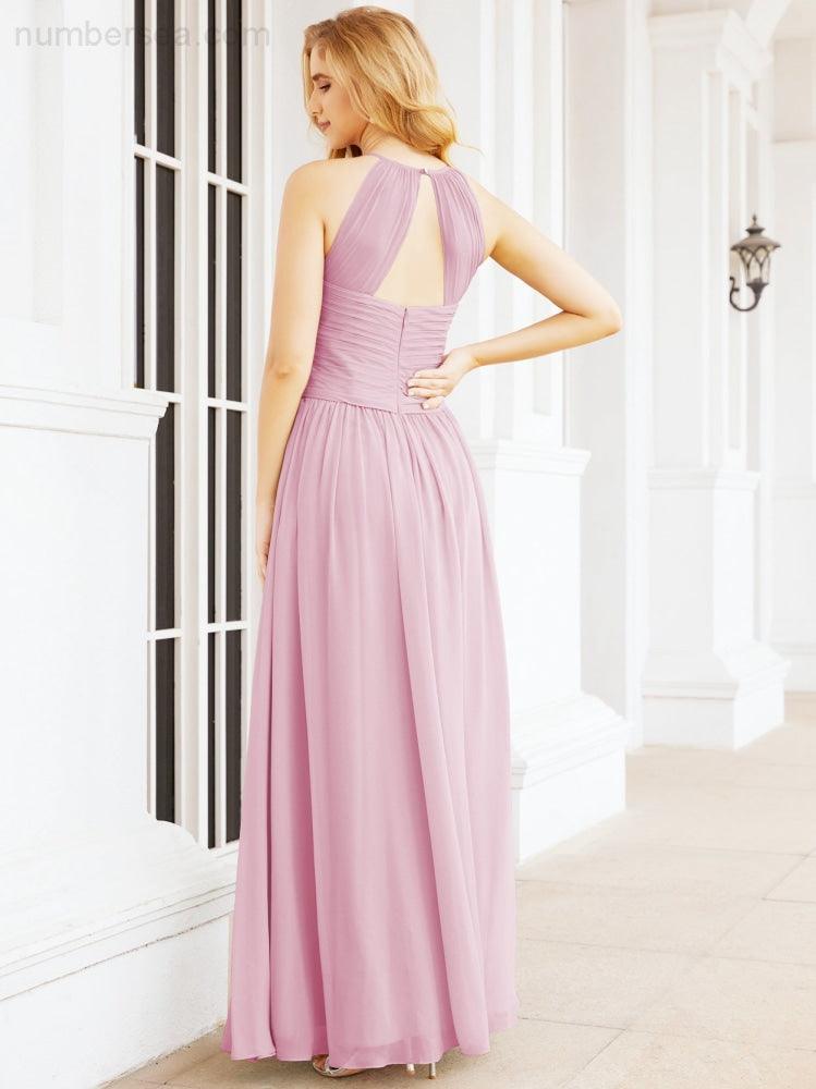 Numbersea Sleeveless Bridesmaid Dresses Long Prom Gown Zipper with Keyhole Back 28056