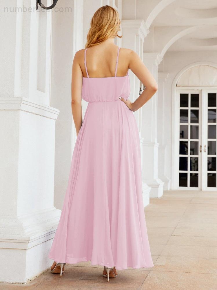 Numbersea  Halter Long Bridesmaid Dresses Formal A line Juniors Dress 28029