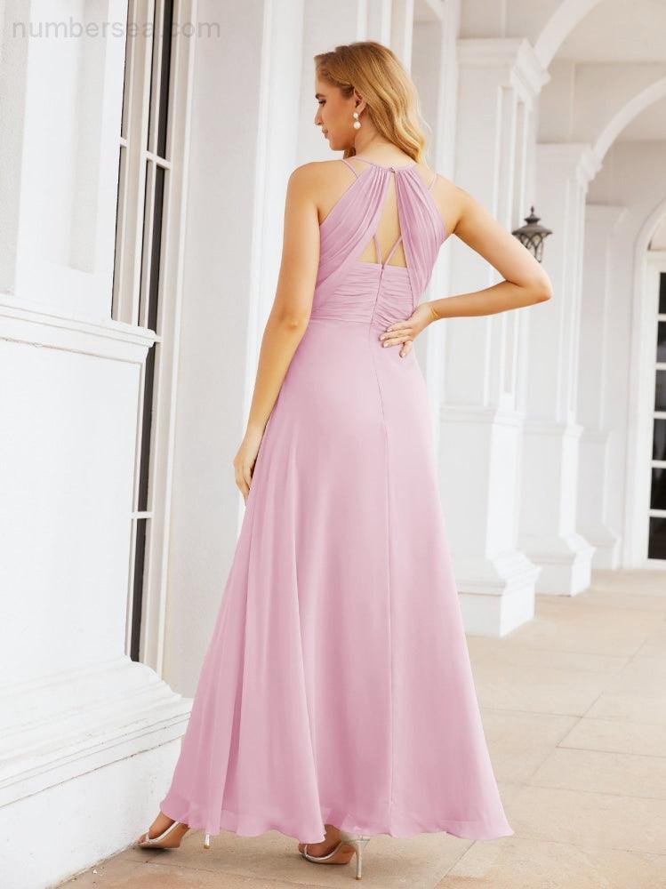 Numbersea Double Spaghetti Straps Bridesmaid Dresses for Women Long Formal Party Dress Side Split 28051
