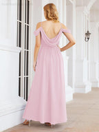 Numbersea Off The Shoulder Chiffon Bridesmaid Dress Long Formal Graduation Gown with Cowl Back 28069