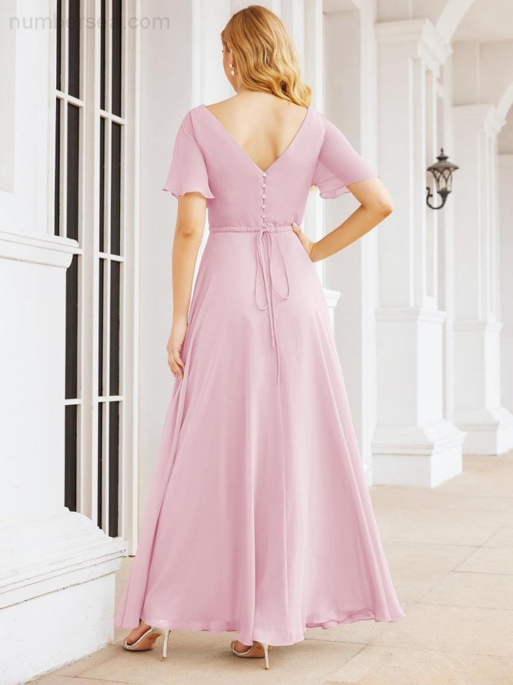 Numbersea Formal Prom Gowns for Mother of The Bride Short Sleeves Bridesmaid Dress 28049